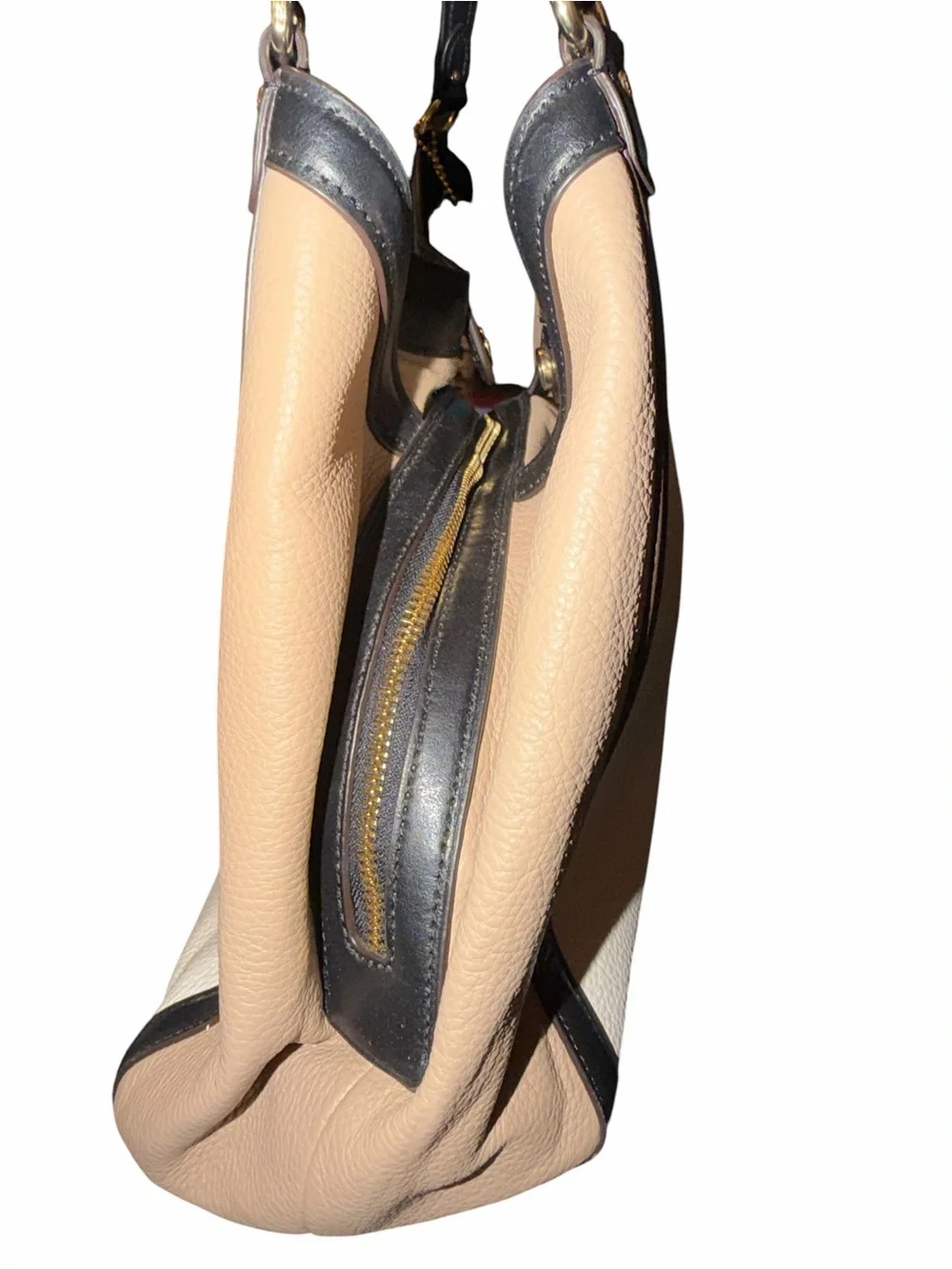 Coach Kristy Two-Tone Cream and Black Leather Shoulder Bag